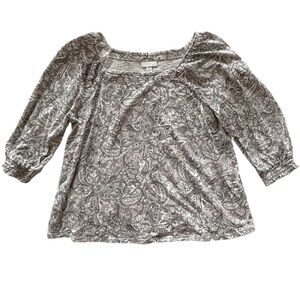 J. Jill Pink & Gray Paisley Floral 3/4” Elastic Sleeves Sz SP Tunic Cotton Modal